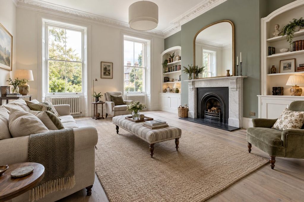 Living room in a Victorian villa with large kitchen-diner, generous and bright