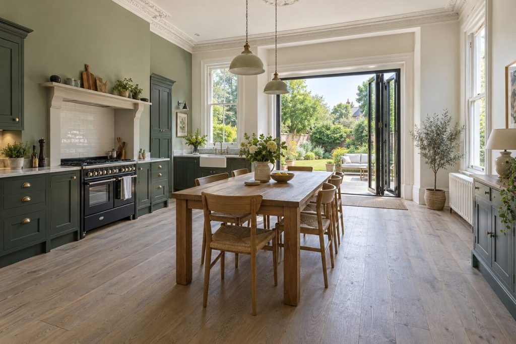 Kitchen in a Victorian villa with large kitchen-diner, generous and bright