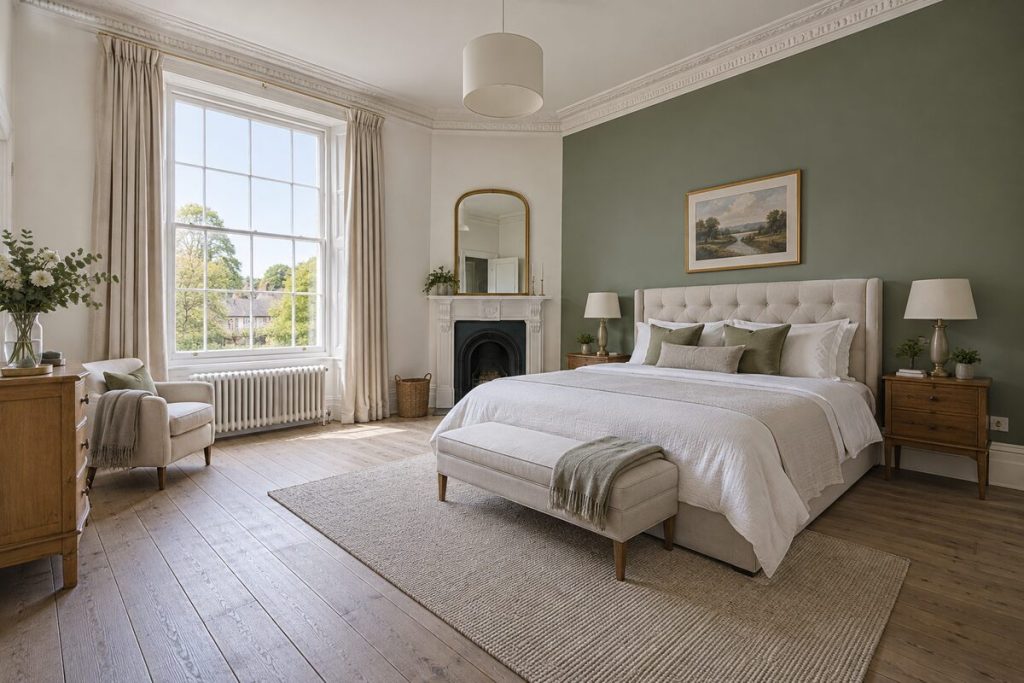 Bedroom in a Victorian villa with large kitchen-diner, generous and bright