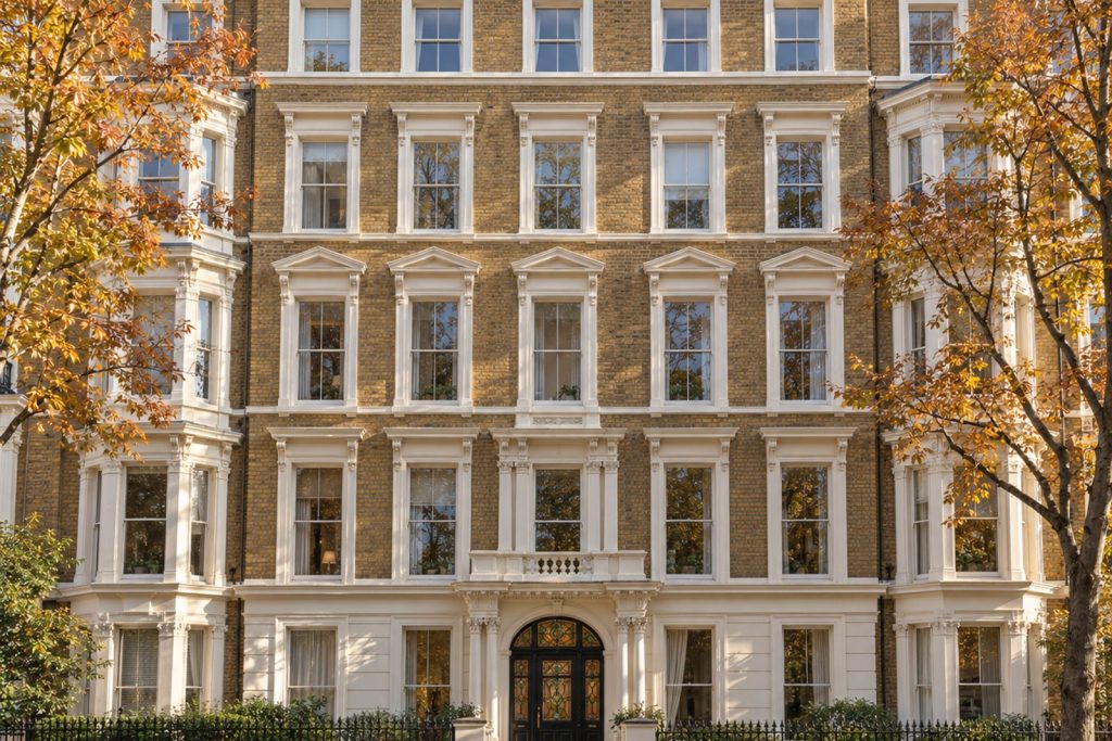 Front exterior, eye-level view of the building and its entrance - 1-bedroom flat in Southfields