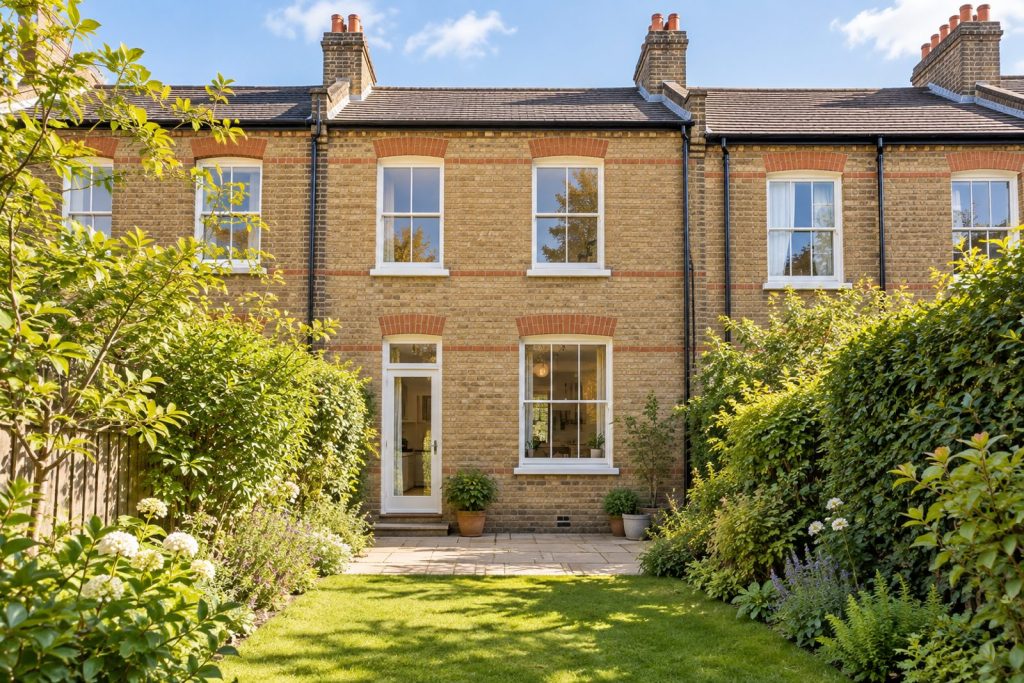 Rear garden, rear elevation seen from the garden - 3-bedroom terraced house in Southfields