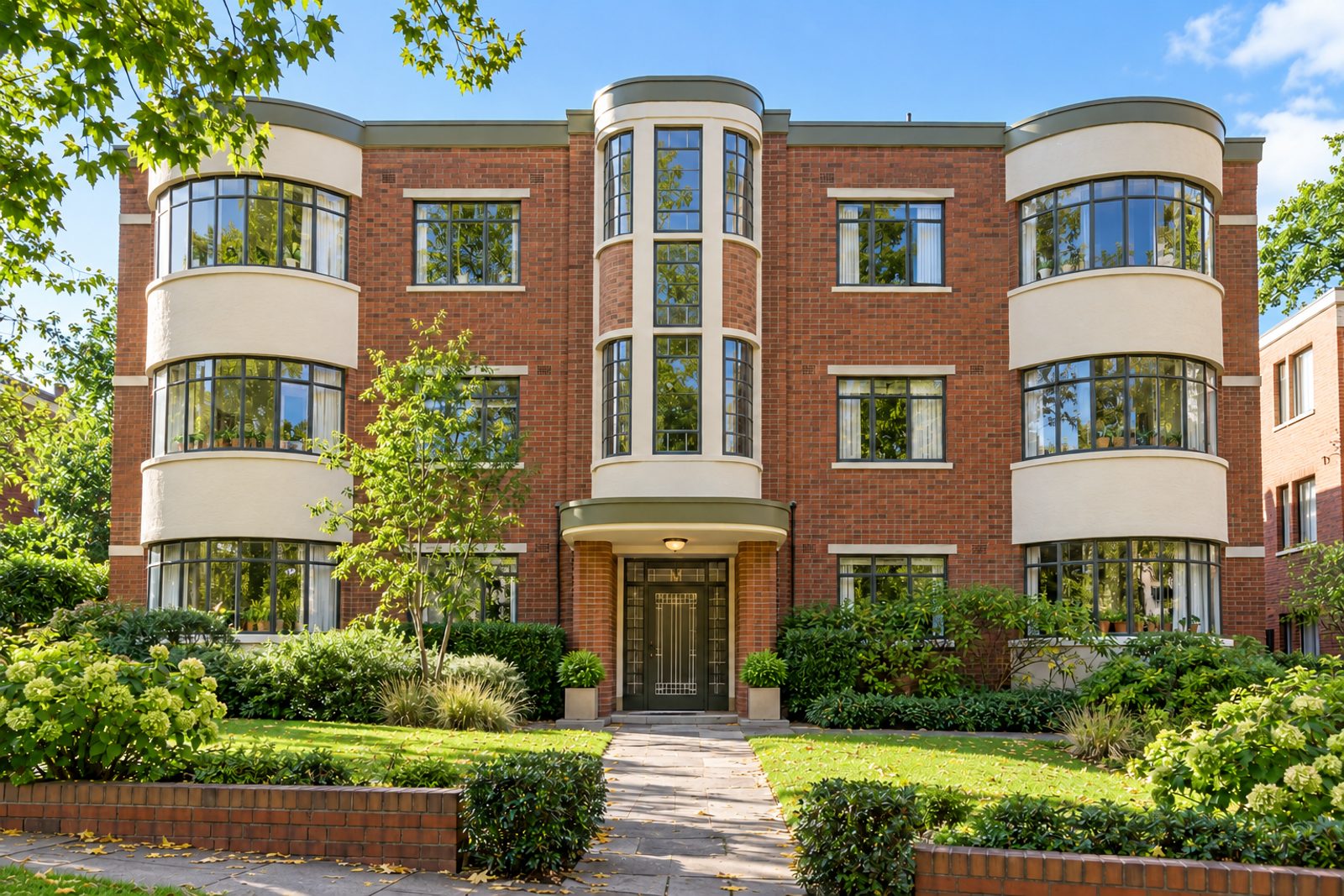 Front exterior, eye-level view of the building and its entrance - 2-bedroom flat in Balham