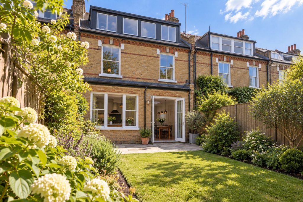 Rear garden, the garden looking back toward the house - 5-bedroom terraced house in Wandsworth