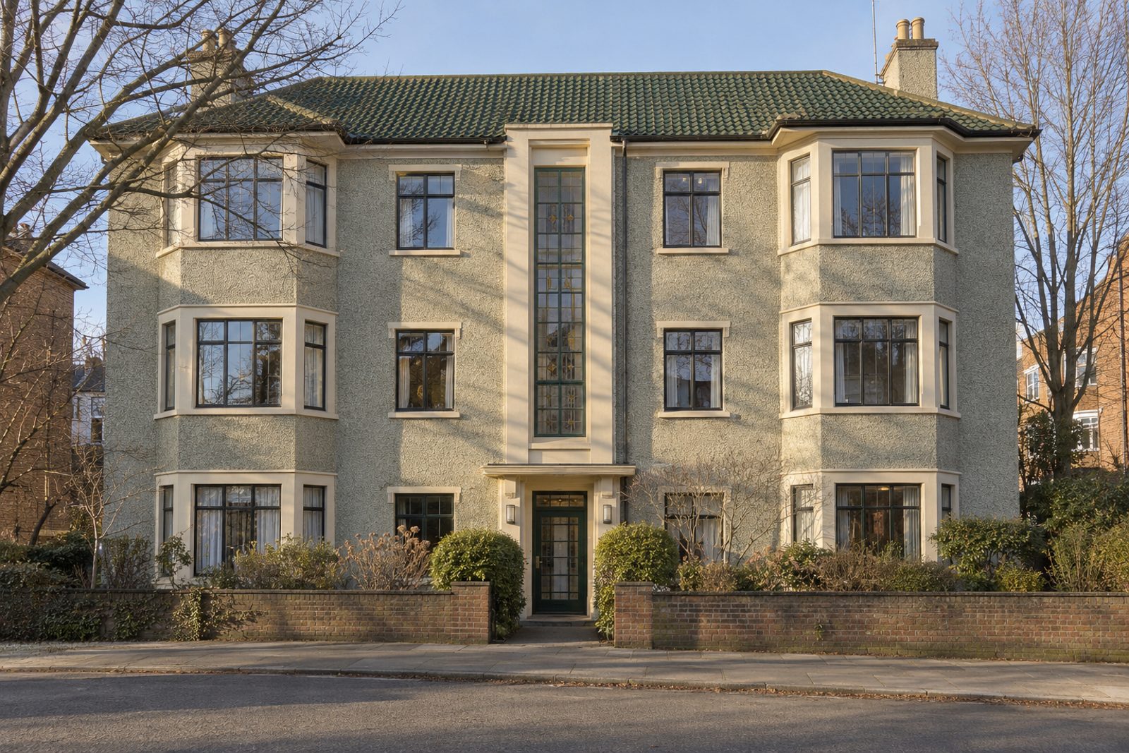Front exterior, eye-level view of the building and its entrance - 3-bedroom flat in Earlsfield