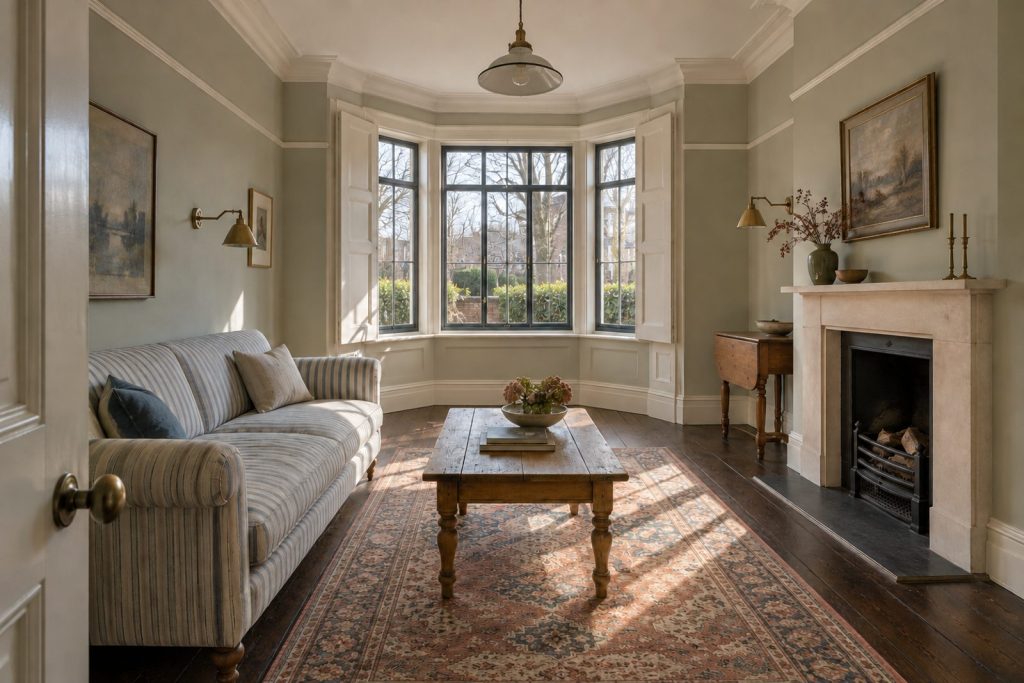 Sitting room, wide view from the doorway - 3-bedroom flat in Earlsfield