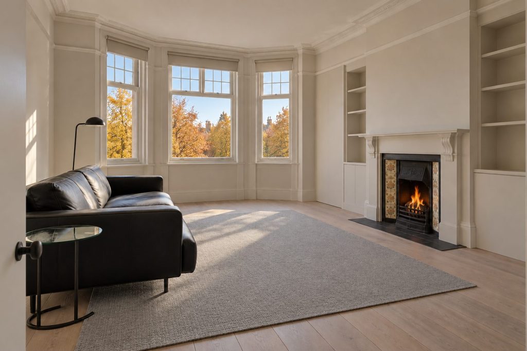 Sitting room, wide view from the doorway - 2-bedroom flat in Clapham