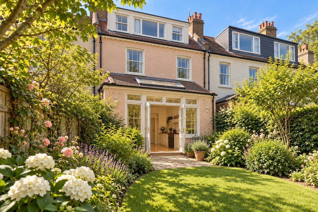 Rear garden, the garden looking back toward the house - 5-bedroom terraced house in Brixton
