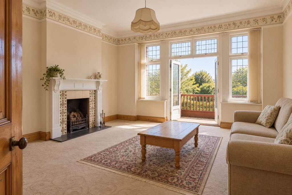 Sitting room, wide view from the doorway - 1-bedroom flat in Clapham