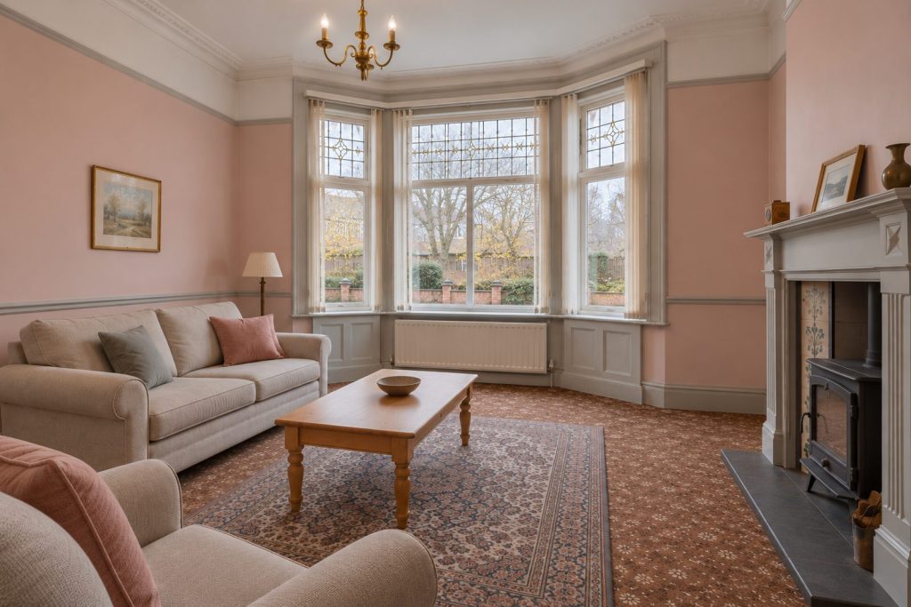 Sitting room, view toward the window - 2-bedroom flat in Southfields