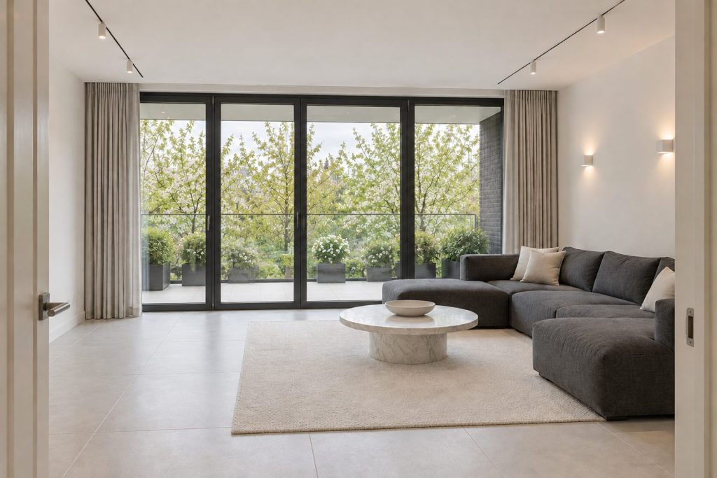 Living room, wide view from the doorway - 2-bedroom flat in Wimbledon
