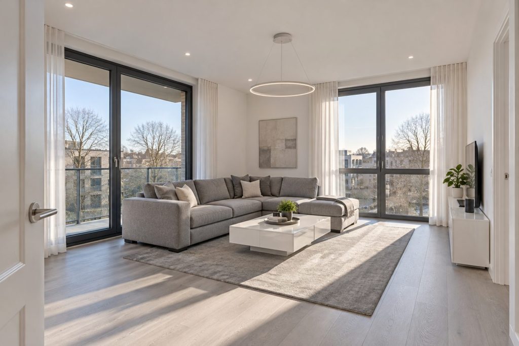 Living room, wide view from the doorway - 1-bedroom flat in Wimbledon