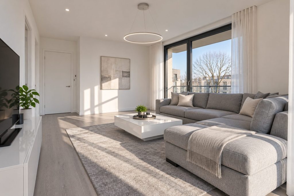 Living room, view from the opposite corner - 1-bedroom flat in Wimbledon