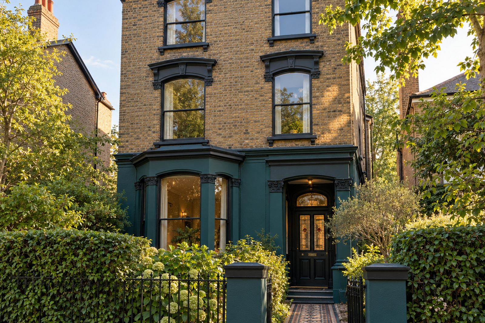 Front exterior, eye-level view of the building and its entrance - 2-bedroom flat in Wimbledon