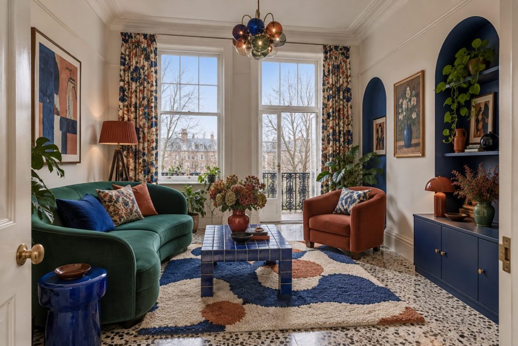 Sitting room, wide view from the doorway - 2-bedroom flat in Fulham