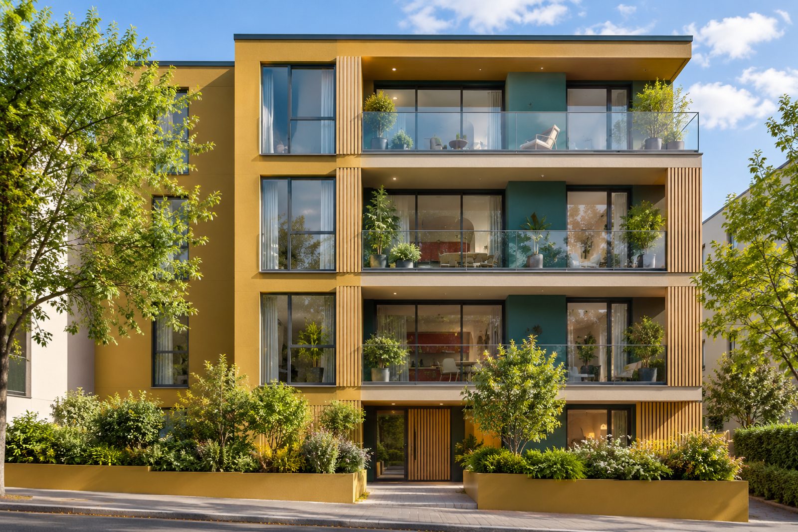 Front exterior, eye-level view of the building and its entrance - 2-bedroom flat in Fulham