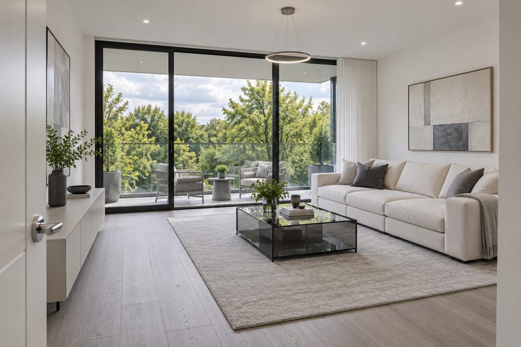 Living room, wide view from the doorway - 2-bedroom flat in Battersea