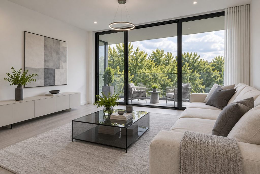 Living room, view toward the window - 2-bedroom flat in Battersea