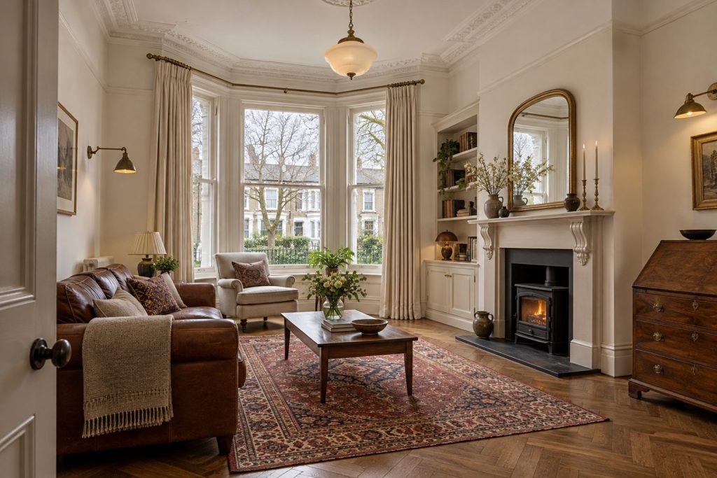 Sitting room, wide view from the doorway - 4-bedroom terraced house in Fulham