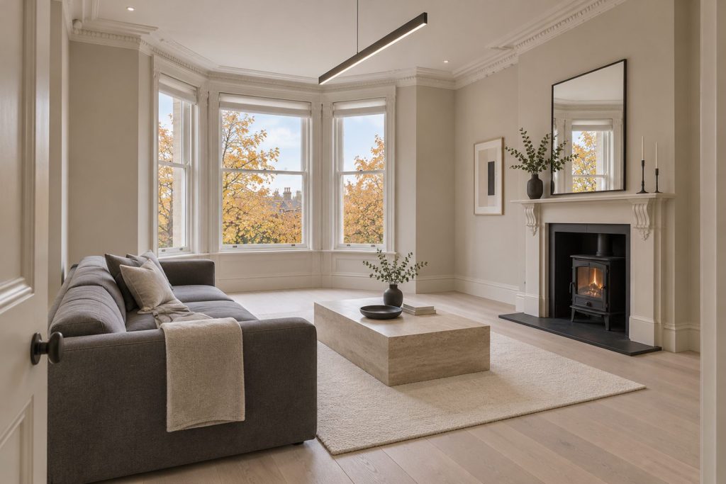 Sitting room, wide view from the doorway - 3-bedroom maisonette in Putney