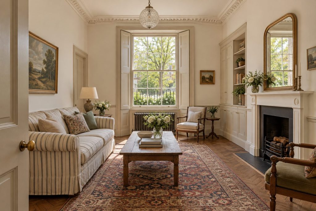 Drawing room, wide view from the doorway - 4-bedroom cottage in Battersea