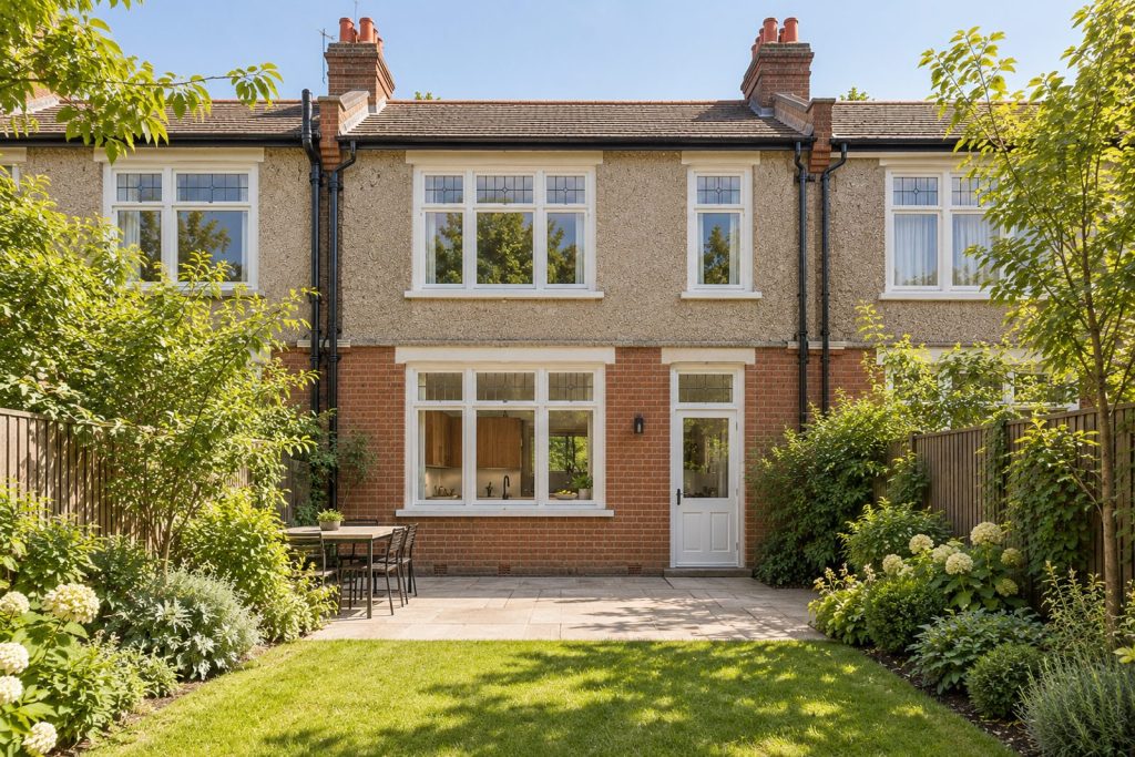 Rear garden, rear elevation seen from the garden - 3-bedroom terraced house in Southfields