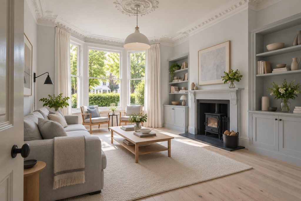 Sitting room, wide view from the doorway - 4-bedroom terraced house in Putney