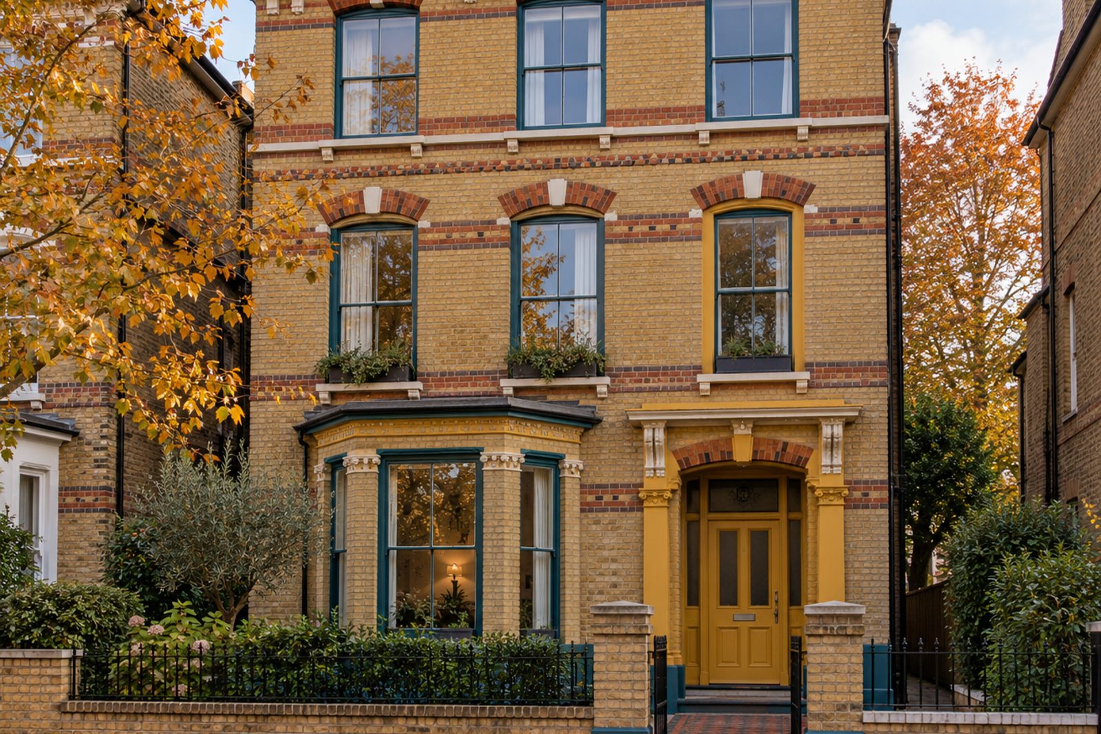 Front exterior, eye-level view of the building and its entrance - 3-bedroom flat in Battersea