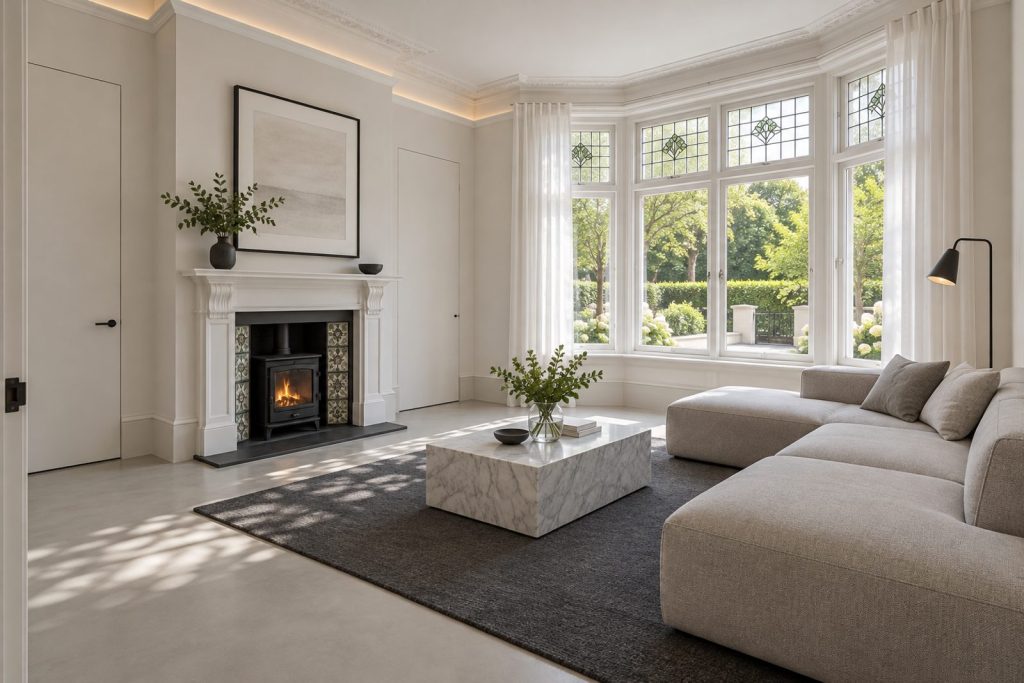 Sitting room, wide view from the doorway - 2-bedroom flat in Clapham