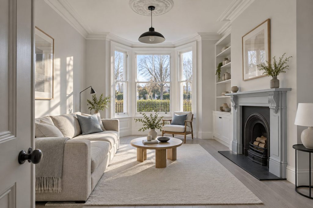 Sitting room, wide view from the doorway - 3-bedroom cottage in Fulham