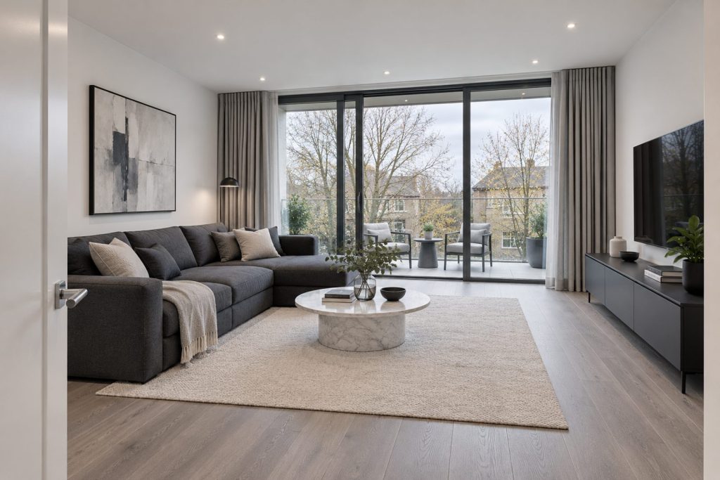 Living room, wide view from the doorway - 3-bedroom flat in Wandsworth