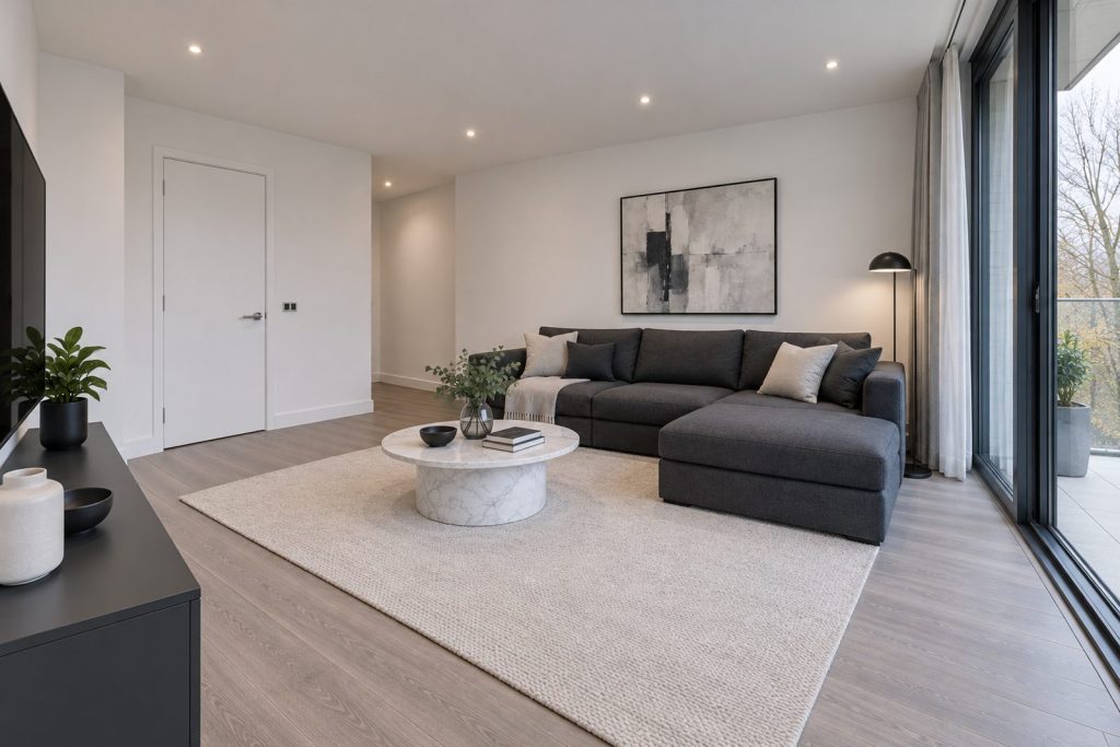 Living room, view from the opposite corner - 3-bedroom flat in Wandsworth
