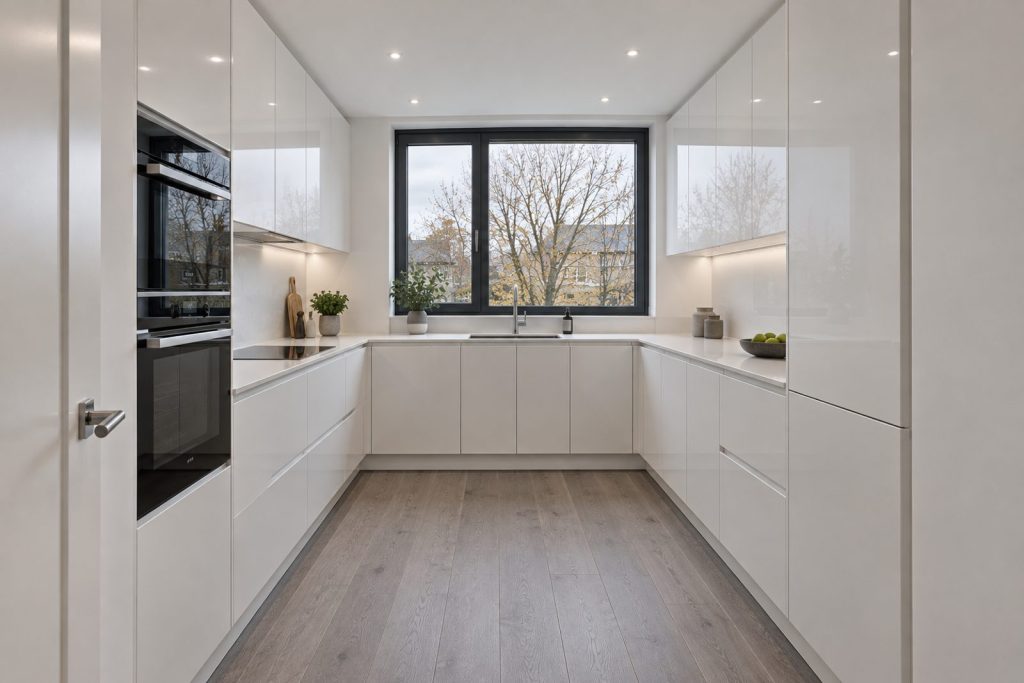 Kitchen, wide view from the doorway - 3-bedroom flat in Wandsworth