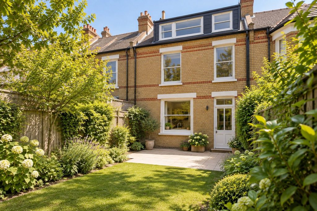Rear garden, the garden looking back toward the house - 5-bedroom terraced house in Putney