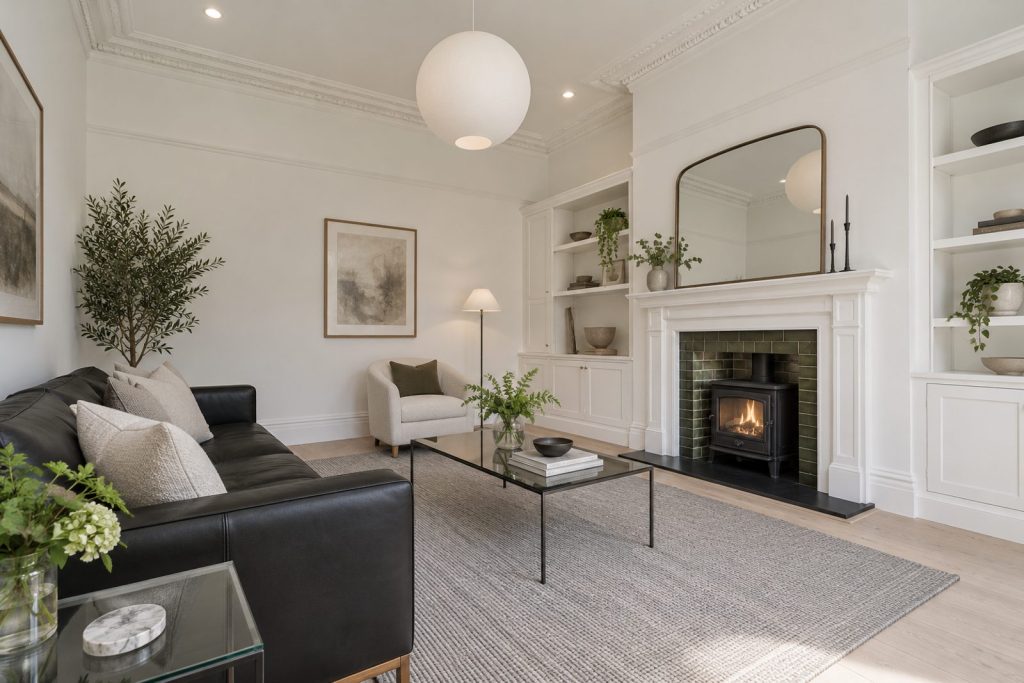 Sitting room, wide view from the doorway - 3-bedroom terraced house in Tooting