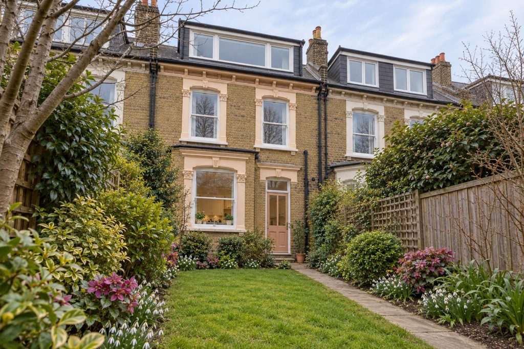 Rear garden, the garden looking back toward the house - 5-bedroom terraced house in Brixton
