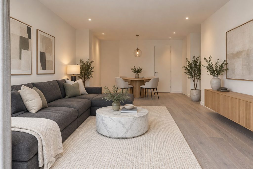 Living room, wide view from the doorway - 2-bedroom flat in Earlsfield