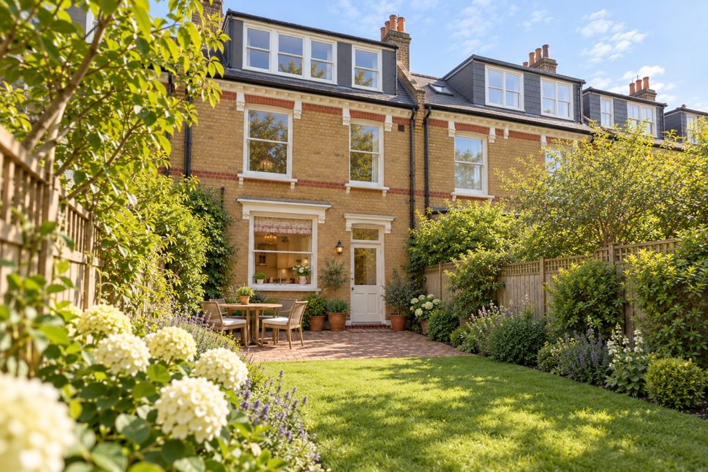 Rear garden, the garden looking back toward the house - 5-bedroom terraced house in Wandsworth
