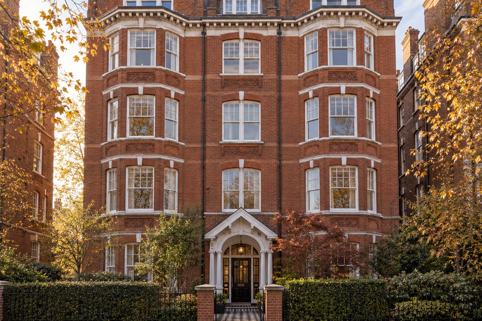 Front exterior, eye-level view of the building and its entrance - 3-bedroom flat in Putney
