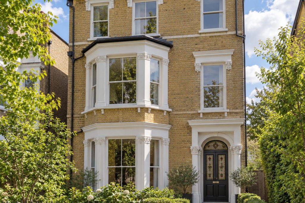 Front exterior, eye-level view of the building and its entrance - 3-bedroom flat in Balham