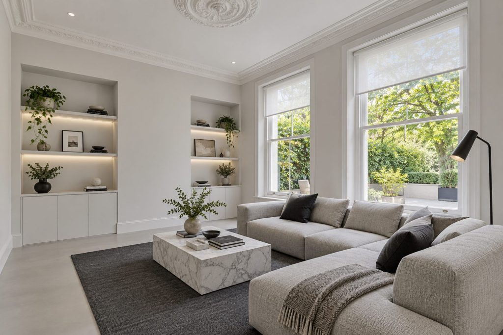 Sitting room, wide view from the doorway - 3-bedroom flat in Balham