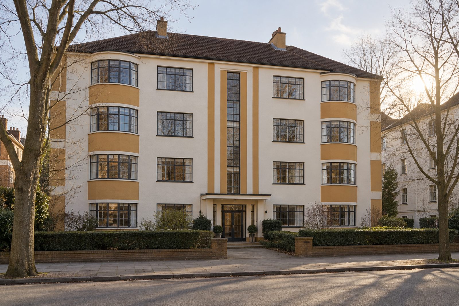 Front exterior, eye-level view of the building and its entrance - 2-bedroom flat in Fulham