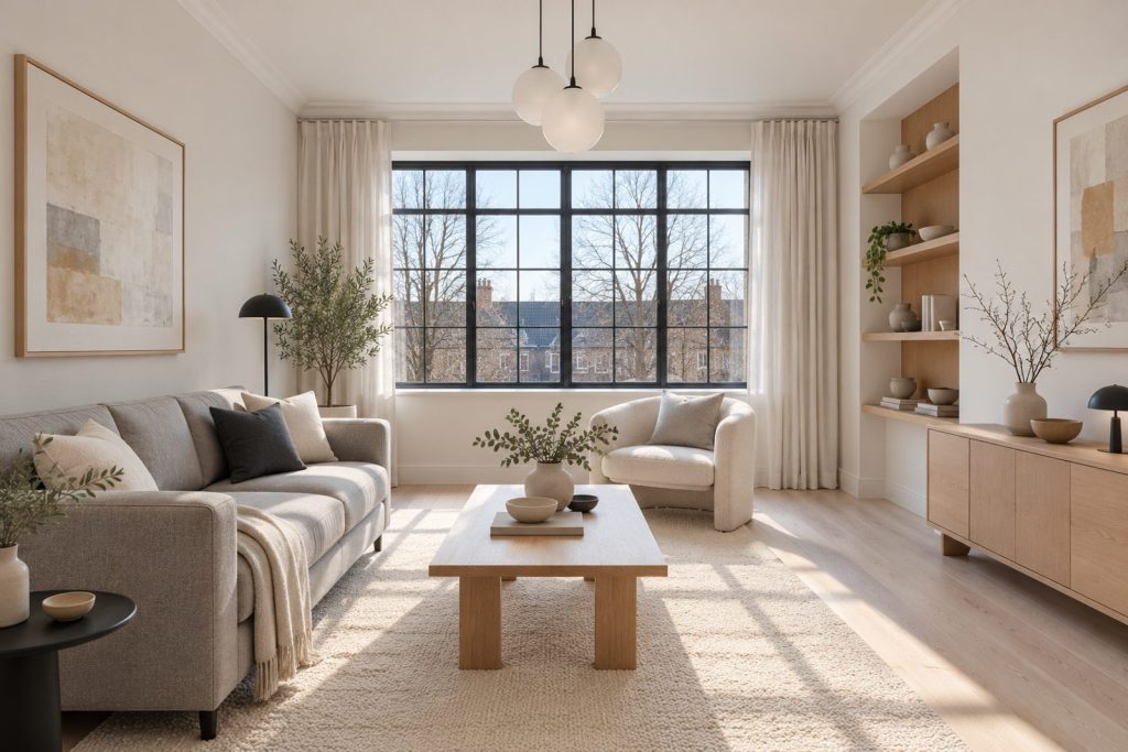 Sitting room, wide view from the doorway - 2-bedroom flat in Fulham