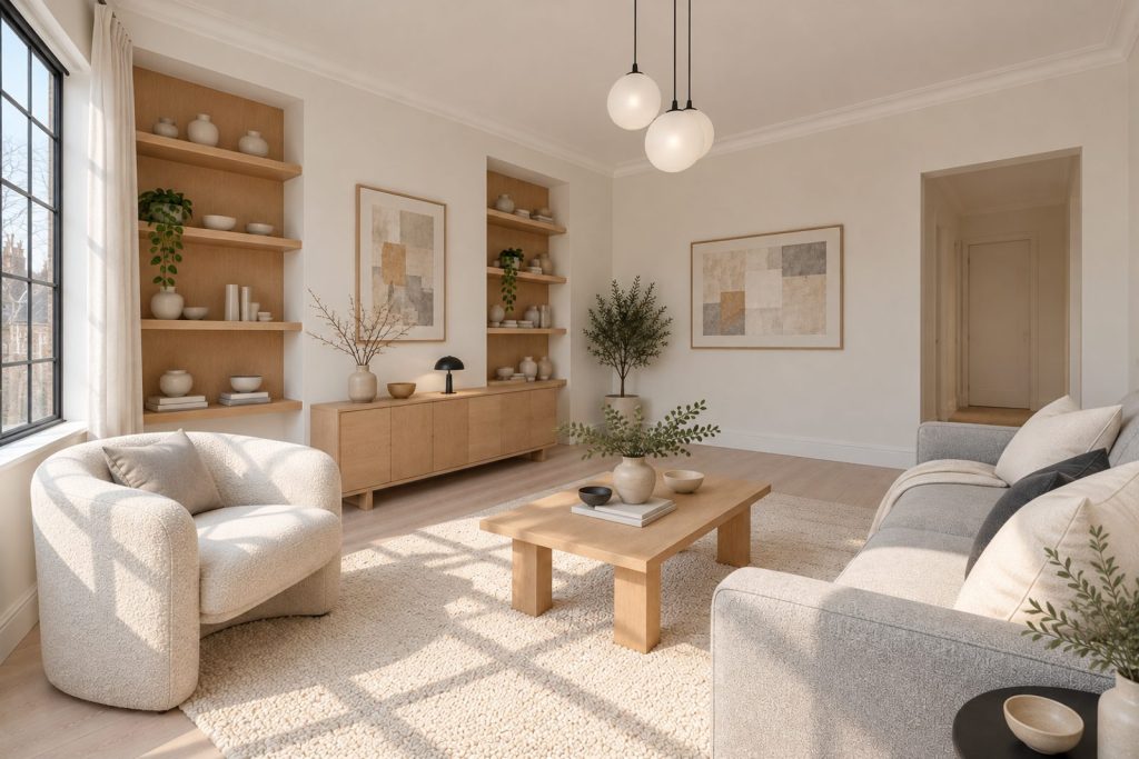 Sitting room, view toward the window - 2-bedroom flat in Fulham