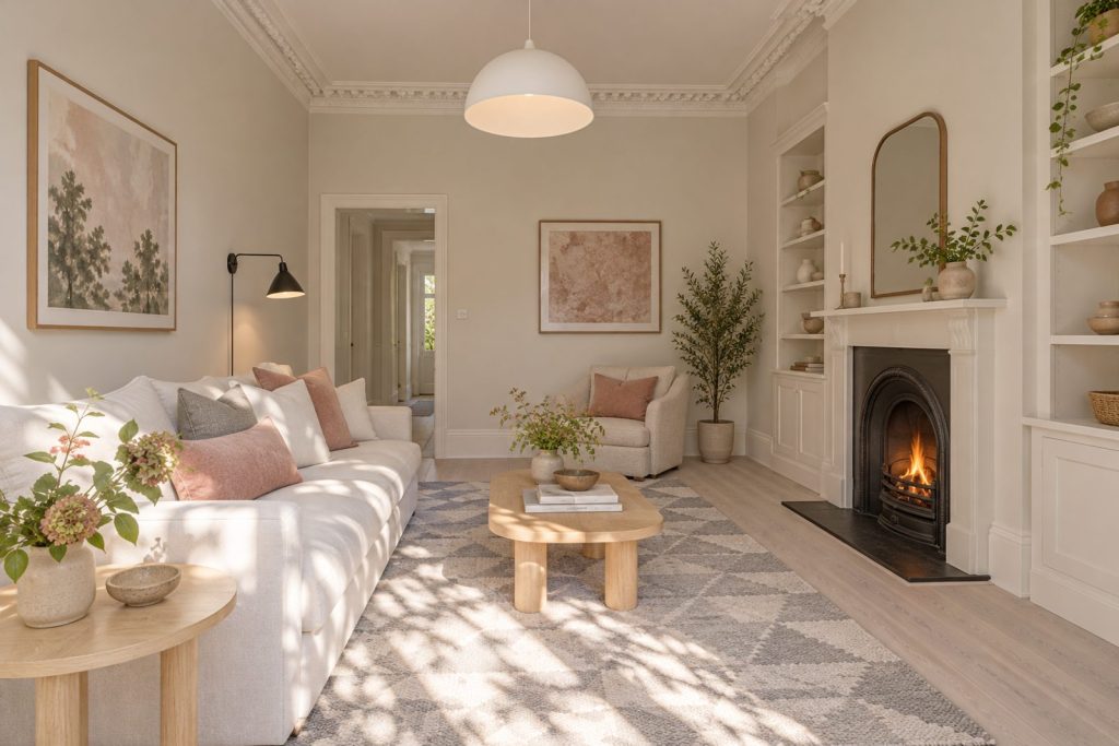 Sitting room, wide view from the doorway - 2-bedroom cottage in Fulham