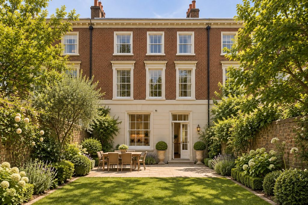 Rear garden, rear elevation seen from the garden - 5-bedroom town house in Battersea