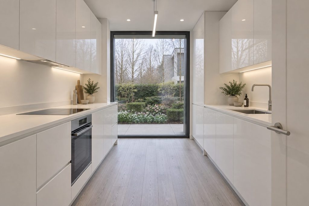 Kitchen, wide view from the doorway - 3-bedroom flat in Clapham