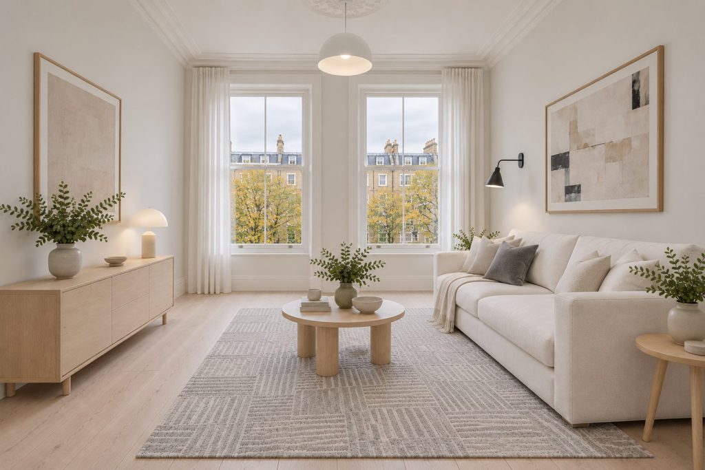 Sitting room, view toward the window - 1-bedroom flat in Balham