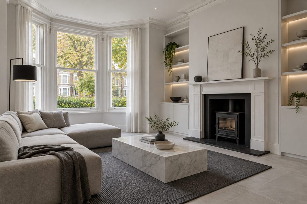 Sitting room, wide view from the doorway - 5-bedroom terraced house in Putney