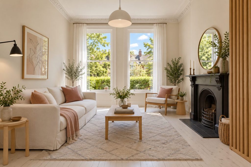 Sitting room, wide view from the doorway - 2-bedroom cottage in Wimbledon