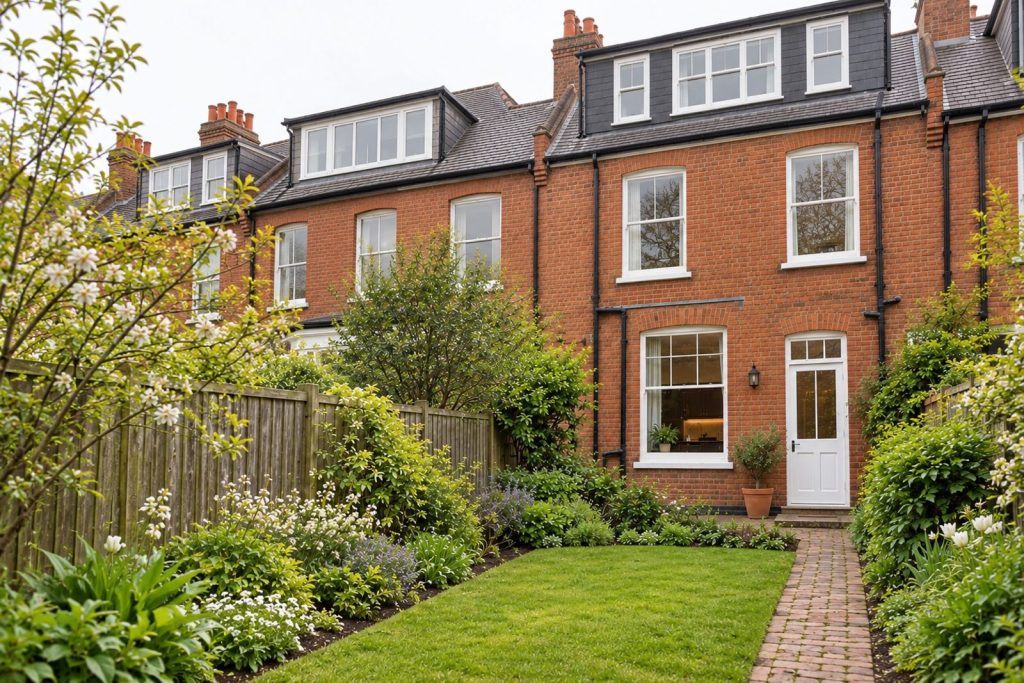 Rear garden, the garden looking back toward the house - 5-bedroom terraced house in Clapham